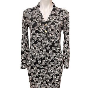 Diane Von Furstenberg Monochrome Floral Long Sleeve Dress